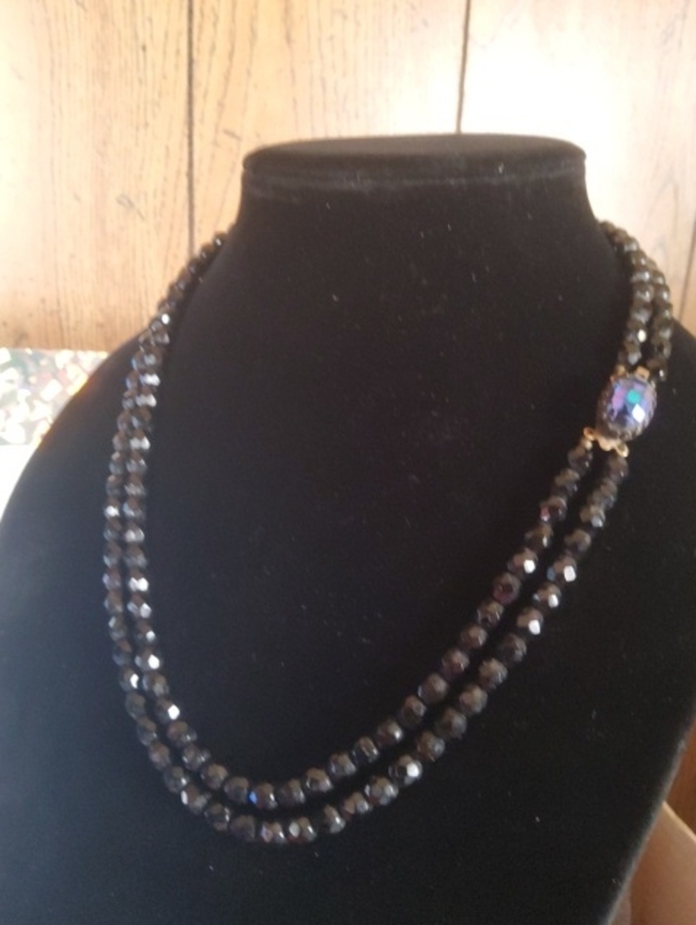 Vintage Double Strand Black Beads .